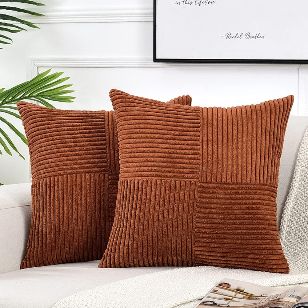 Fancy Homi 2 Packs Rust Boho Decorative Throw Pillow Covers 18x18 Inch for Couch...