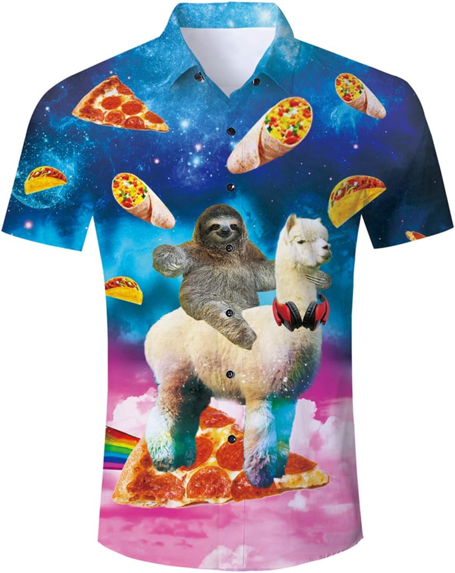 TUONROAD Hawaiian Shirt for Men Funny Cat 3D Printed Beach Shirt Short Sleeve Sh...