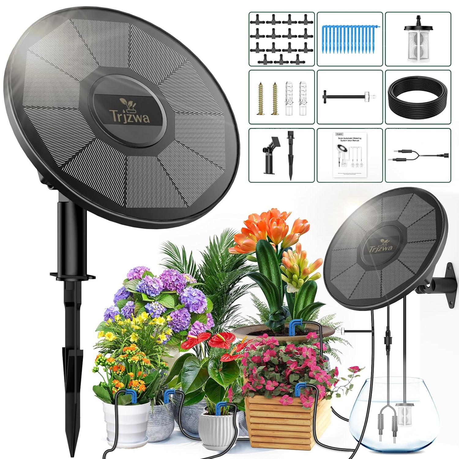 TRJZWA Solar Irrigation System Kit, Special Solar Garden Irrigation System for D...
