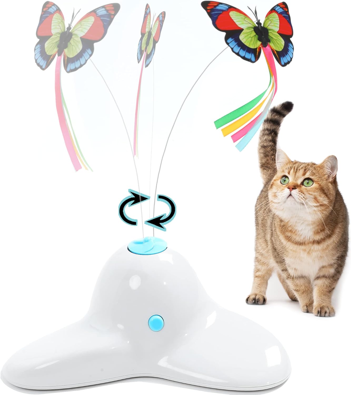Vealind Indoor Interactive Play Teaser Cat Toy with 360°Electric Rotating Butter...