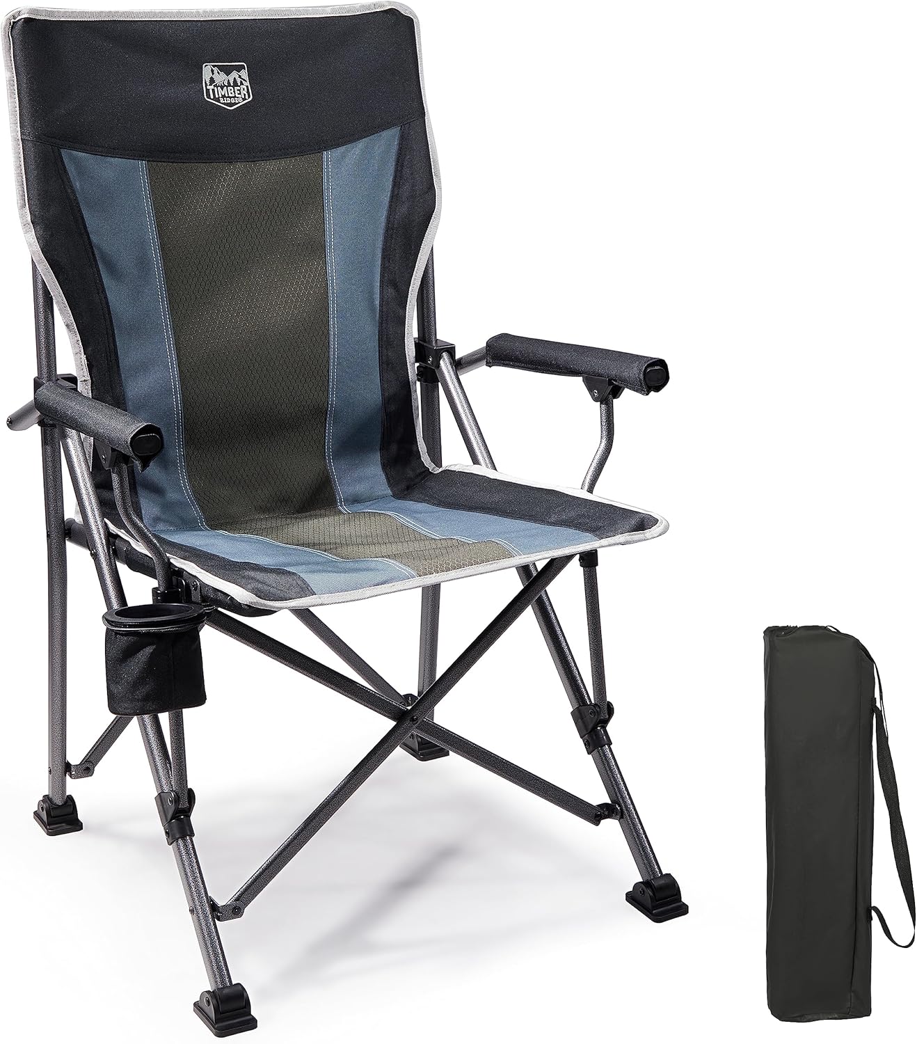 TIMBER RIDGE Folding Camping Chair for Adults Heavy Duty, 150kg High Back Foldab...