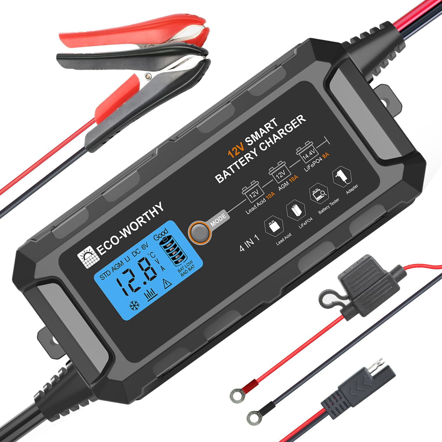 ECO-WORTHY 12V 10A Battery Charger UK Plug Automatic Smart with LCD Display for...
