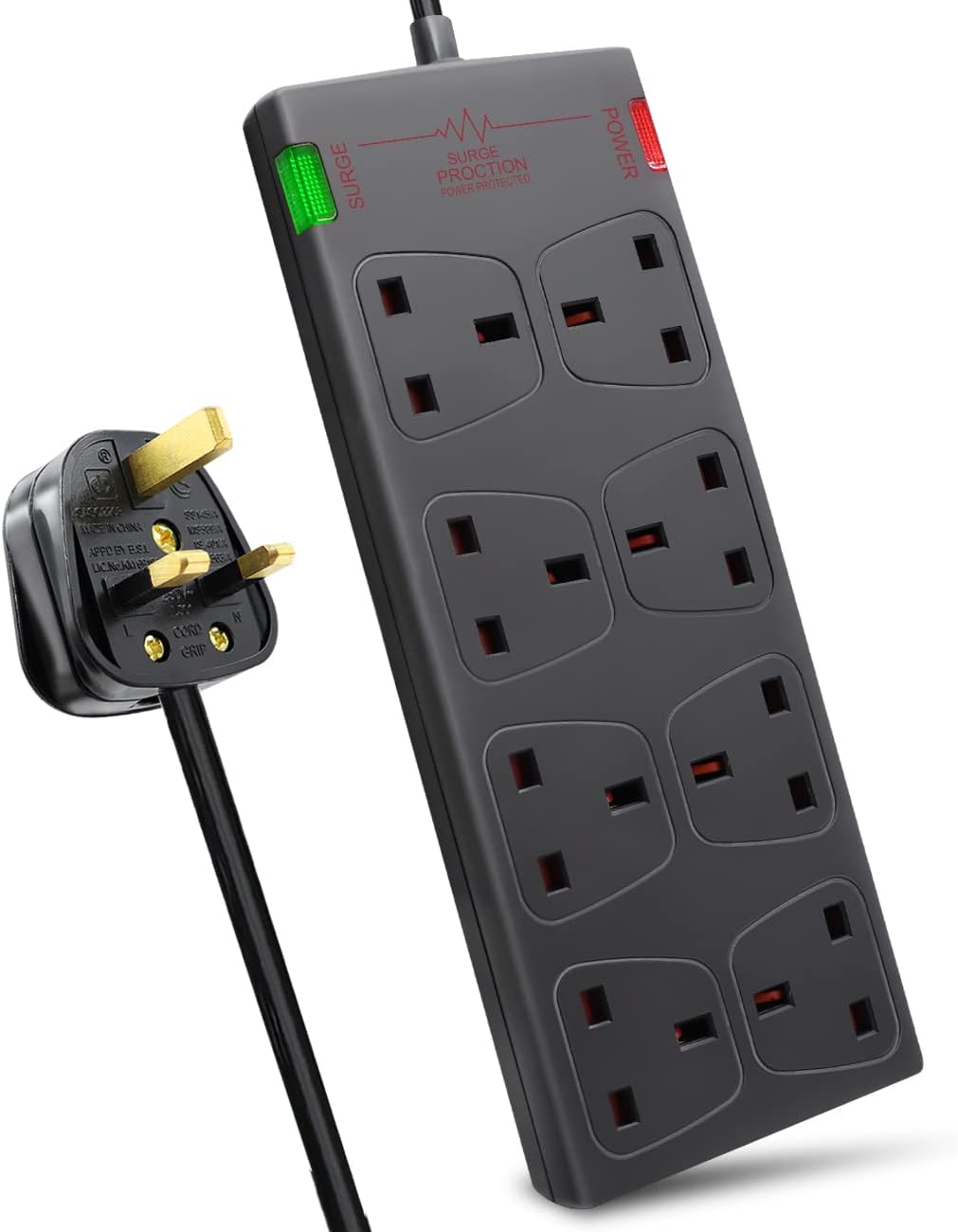 EXTRASTAR 8 Way Extension Leads, Special Power Strips with Surge Protection, Inn...