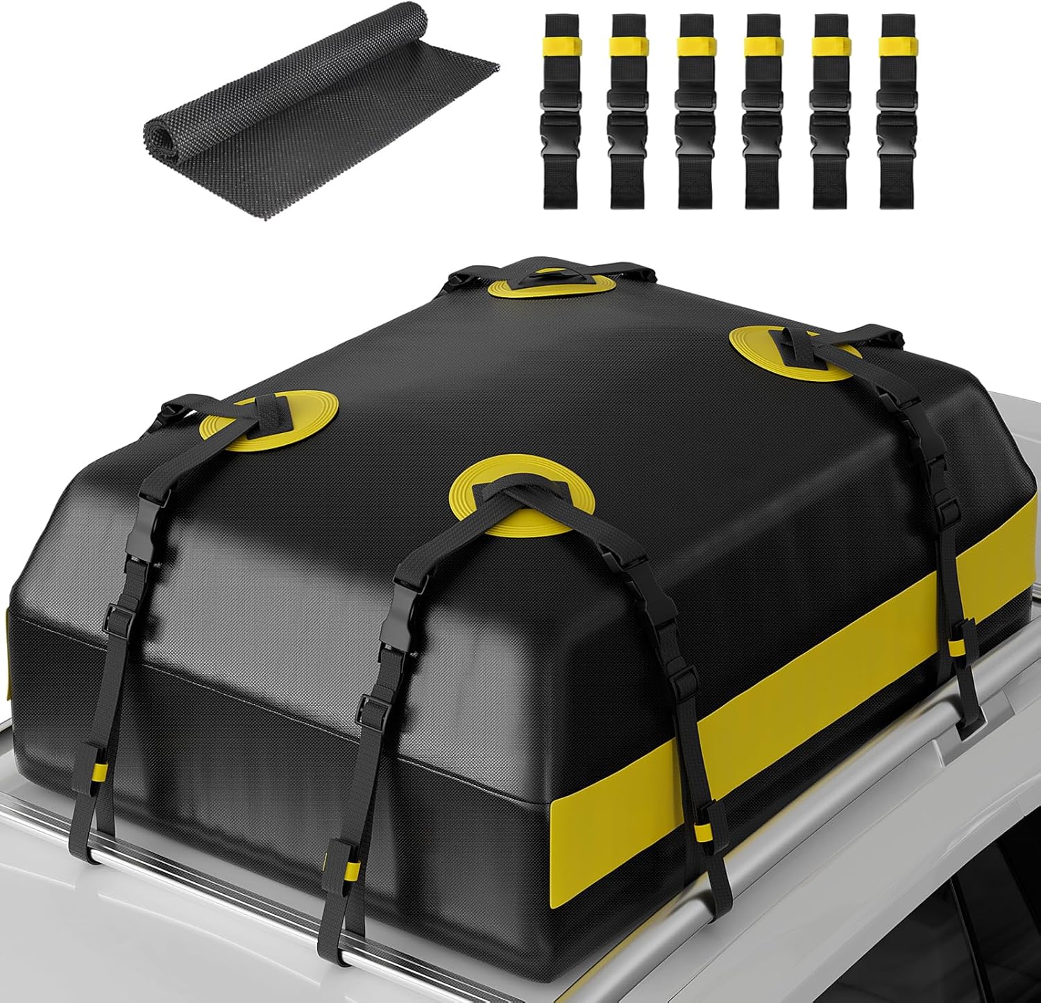 ISOPHO Car Roof Bag, 15 Cubic ft Waterproof Roof Box with 6 Heavy-Duty Straps, E...