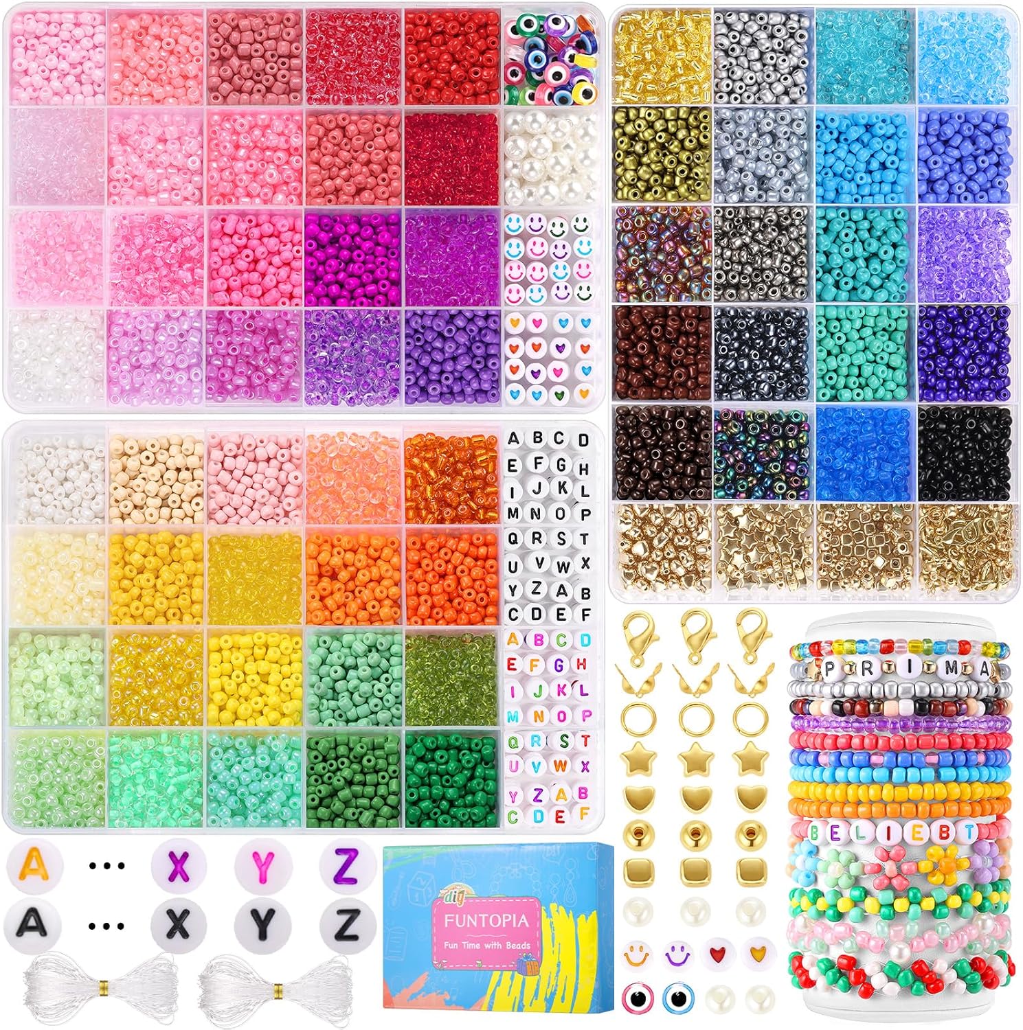 Funtopia 4mm 7800pcs+ Seed Beads for Jewelry Making, 60 Colors Small Glass Beads...