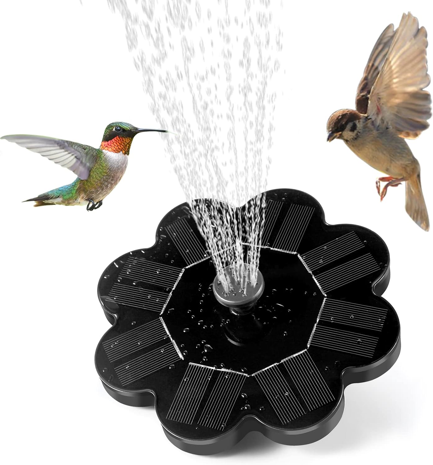 OMWay Solar Water Fountain, Black, Floating Solar Powered Garden Water Feature f...