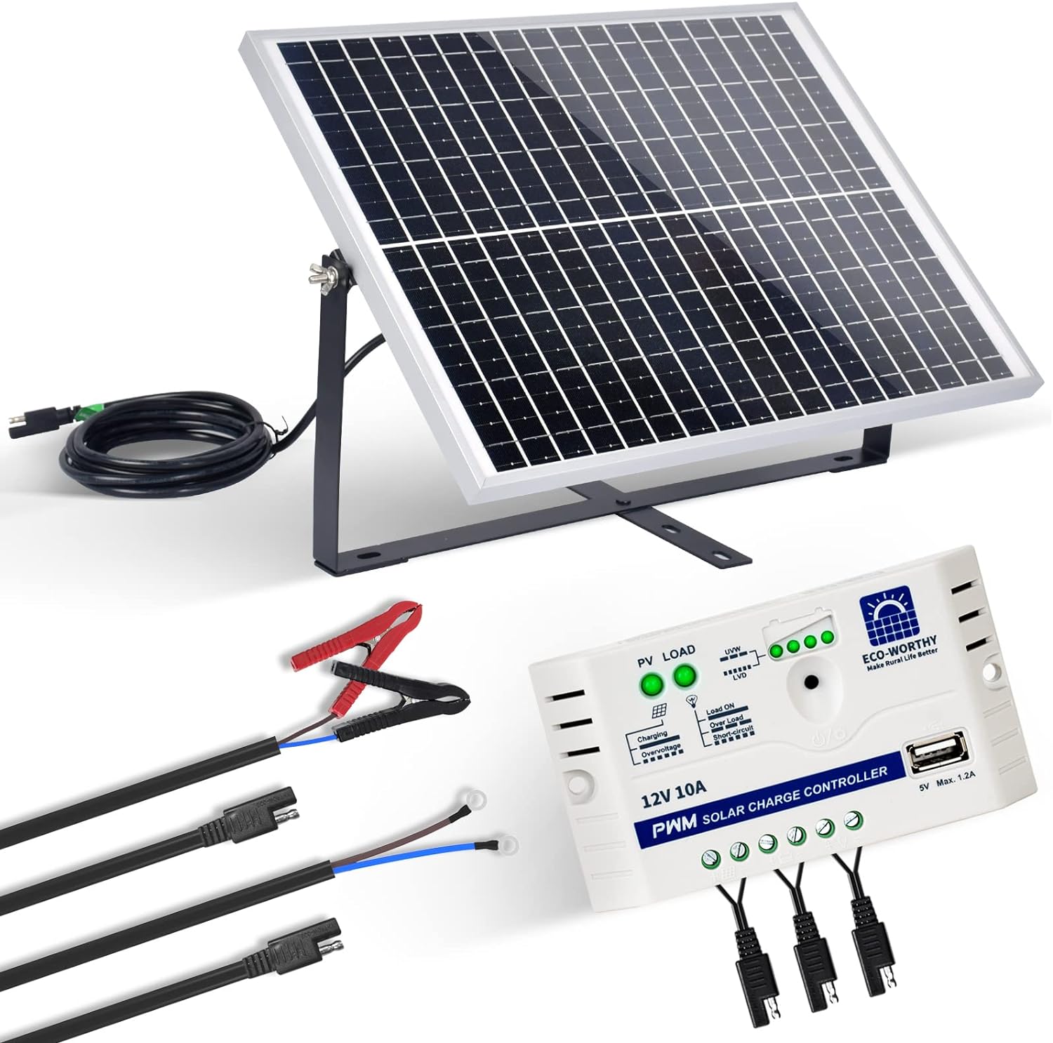 ECO-WORTHY 25W 12V Monocrystalline Solar Panel Kit with Solar Charge Controller:...