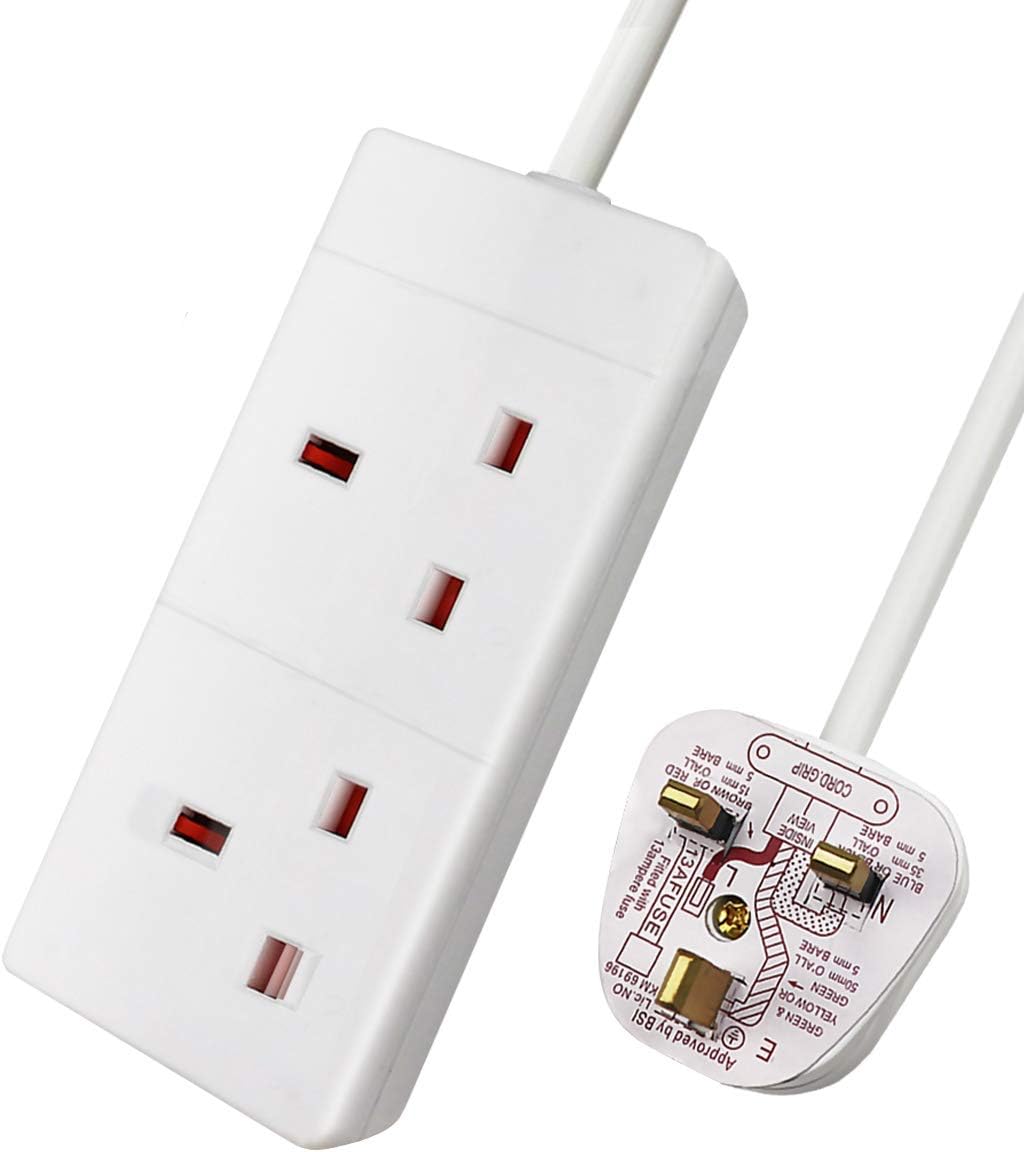 ExtraStar 2 Way Extension Lead, Special 13A Fused UK Plug Adapter, High-Quality...