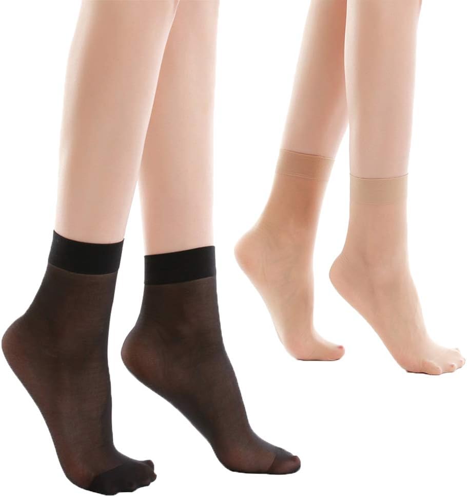 HA WA 12 Pairs Women's Ankle High Sheer Pop Nylon Socks, 20D Transparent Comfort...