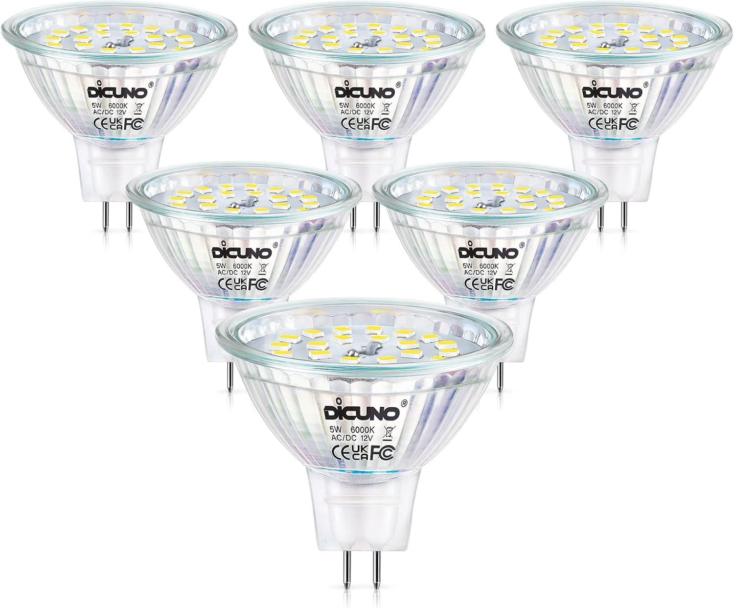 DiCUNO MR16 LED Light Bulbs, GU5.3 Spotlight Bulb Dimmable, 12V DC 5W Equivalent...