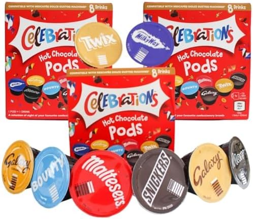 Celebrations Dolce Gusto Compatible Hot Chocolate Pods - Twix, Mars, Bounty, Sni...