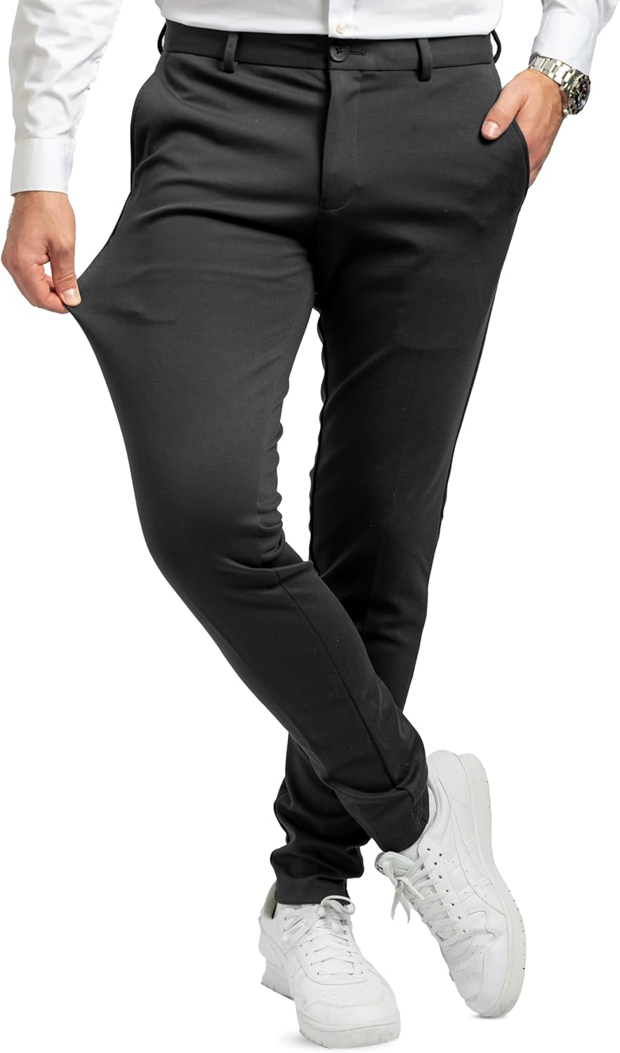 Performance Pants for Men, Comfortable Mens Trousers with Stretch, Modern and Sl...