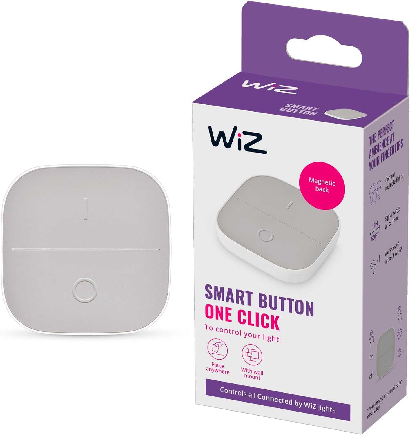 WiZ Smart Button, Versatile Portable Accessory for WiFi Connected Lighting Autom...