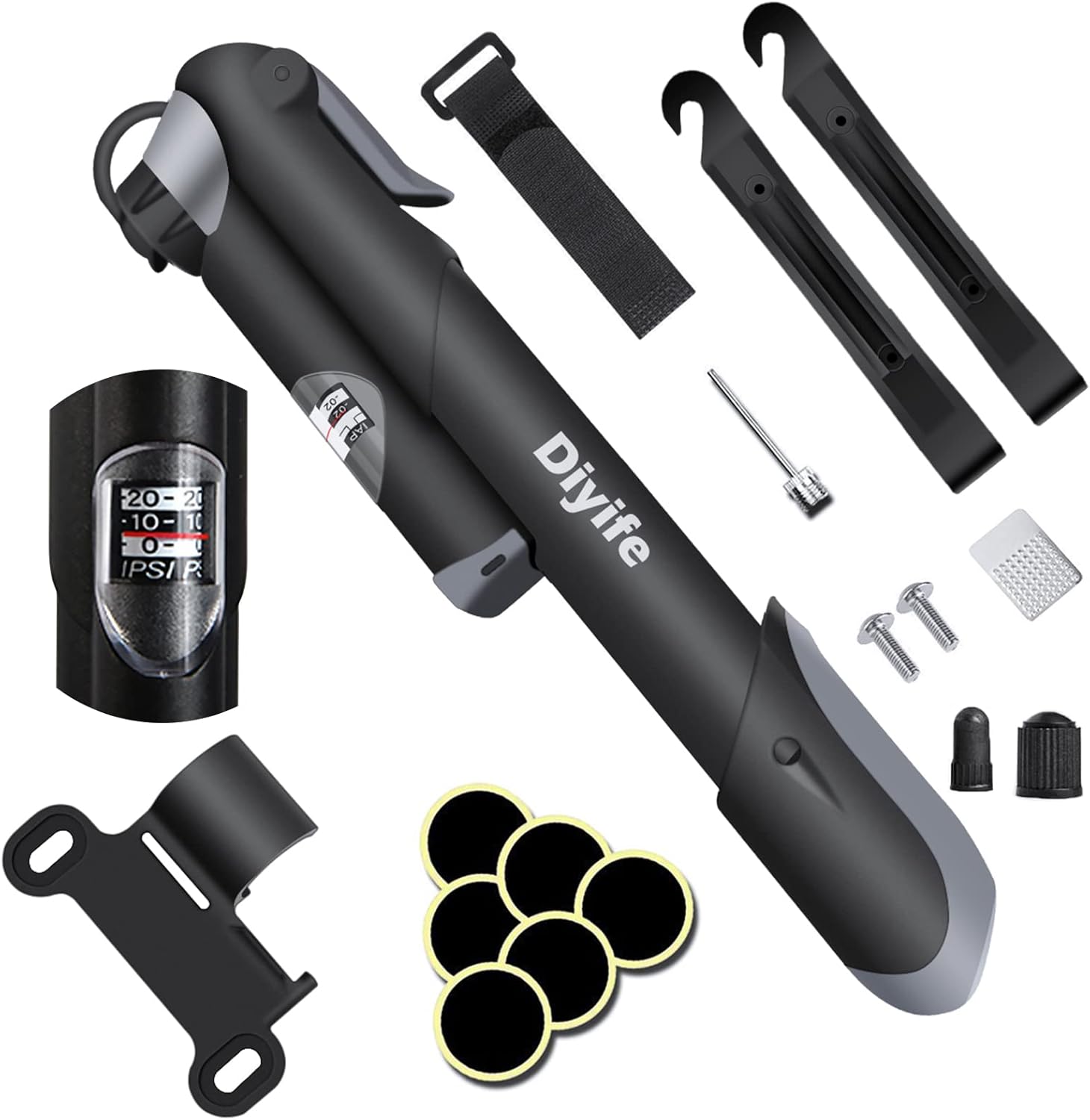 Diyife Bike Pump with Pressure Gauge, [120 PSI] [17 in 1] Mini Bicycle Pump for...