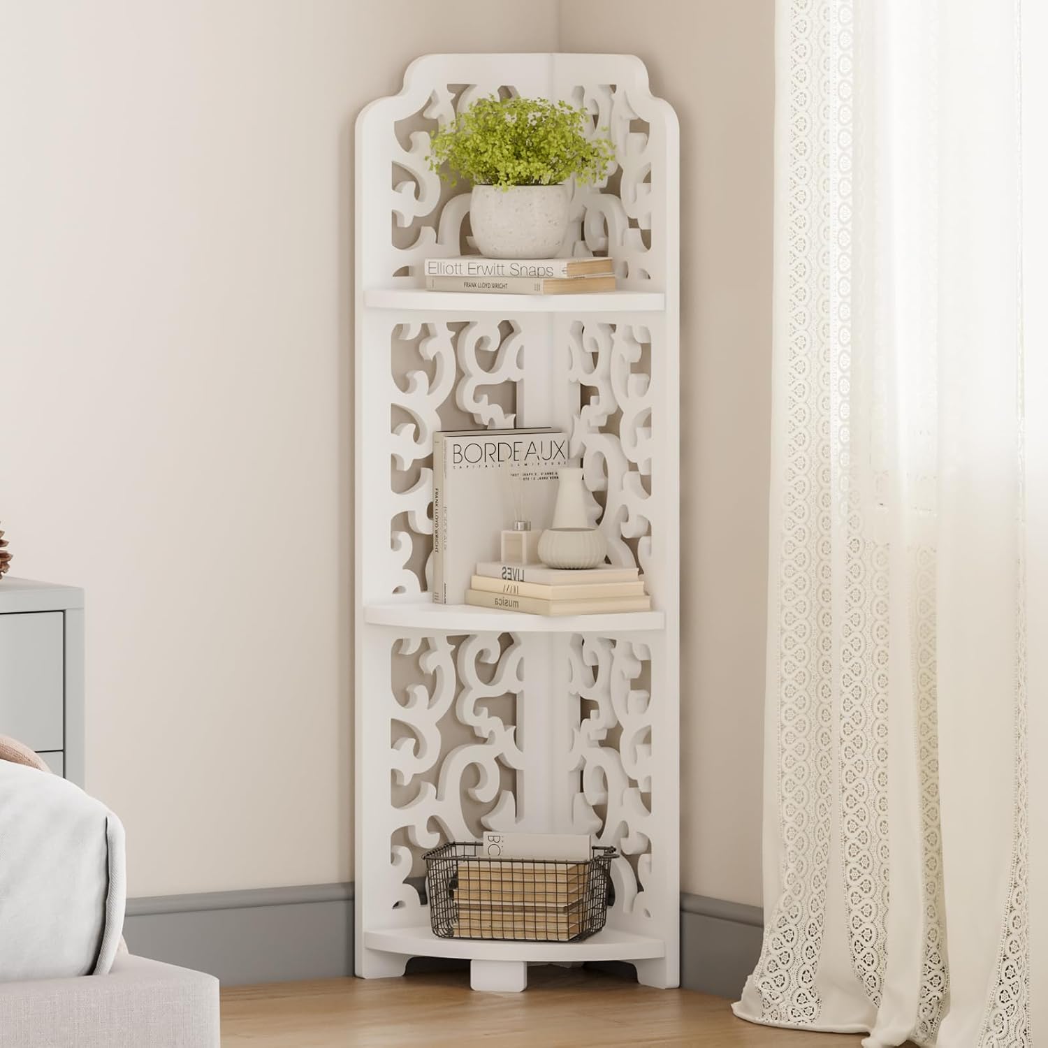 Dripex White Corner Shelves, Special Free Standing Shelf for Floor Storage, Inno...