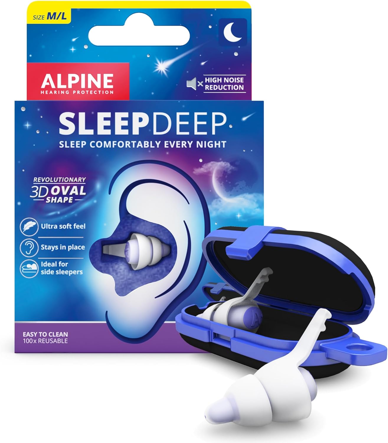 Alpine SleepDeep – Ear Plugs for Sleep - New 3D Oval Shape and Super Soft Reusab...