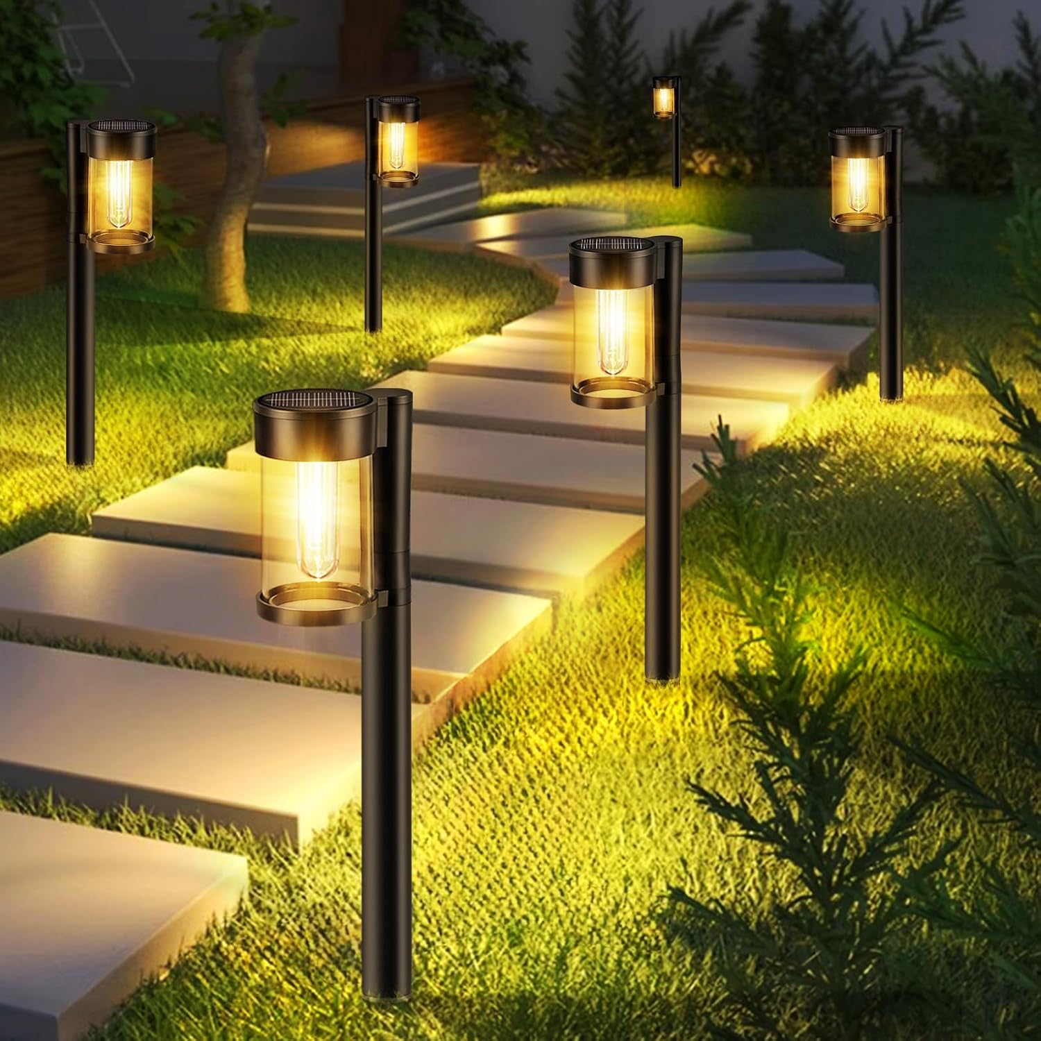Solar Pathway Lights Outdoor, 10 Pack Metal & Glass Solar Lights Outdoor Waterpr...