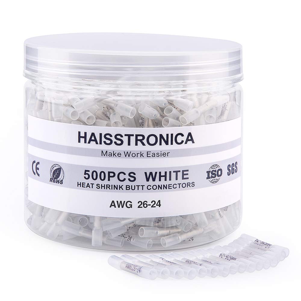 haisstronica 500PCS White Heat Shrink Butt Connectors, Special Insulated Waterpr...