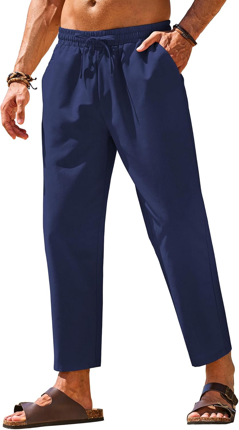 COOFANDY Mens Linen Casual Pants, Special Elastic Waist Drawstring Trousers, Inn...