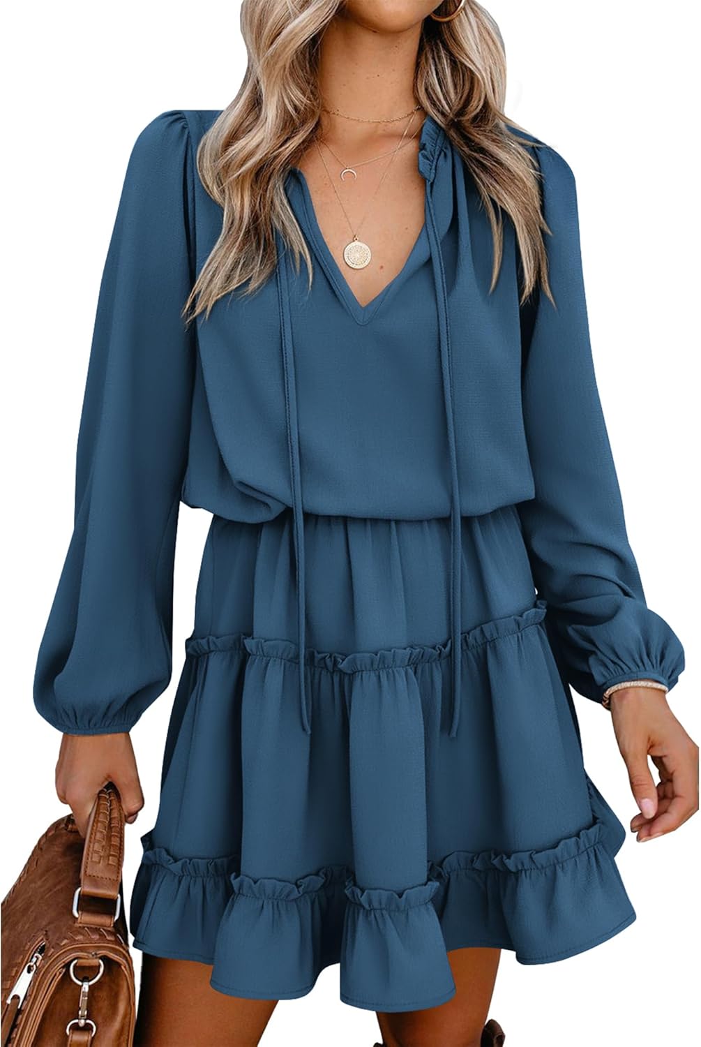 **Best BTFBM Women Casual Dresses, Special Summer Fall Dresses with Tie V Neck,...