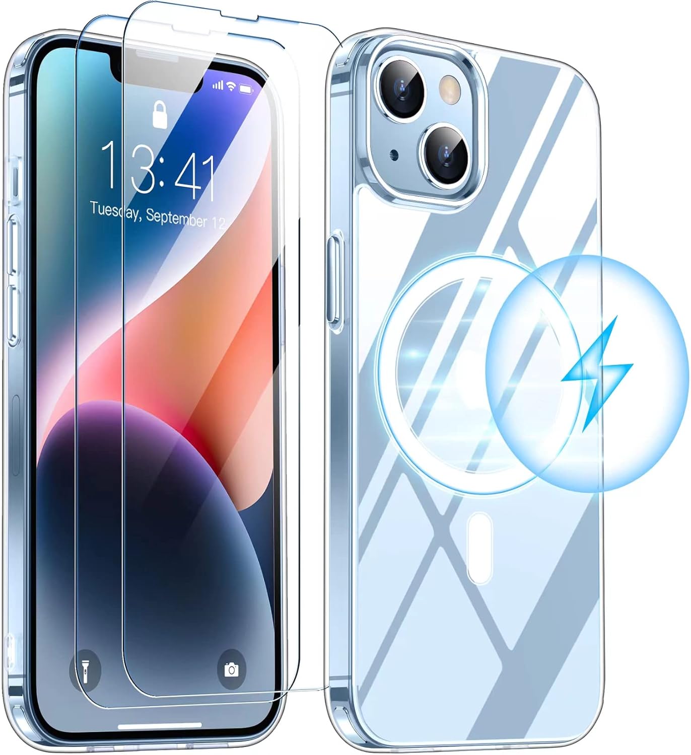 SPIDERCASE Clear Designed for iPhone 14 Case/iPhone 13 Case, Magnetic [2 Pcs Tem...