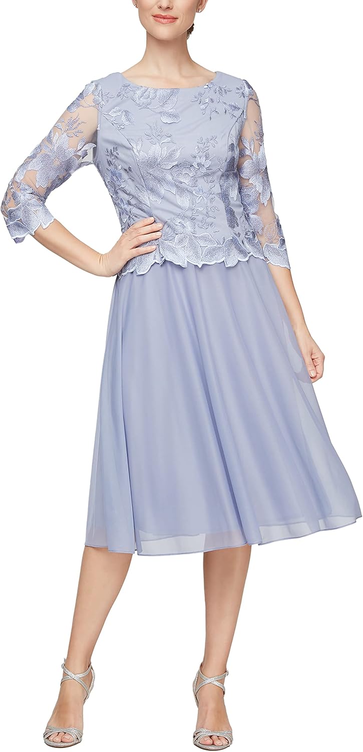 Alex Evenings Women's Tea Length Sequin Mock Dress (Petite and Regular) 18 Laven...