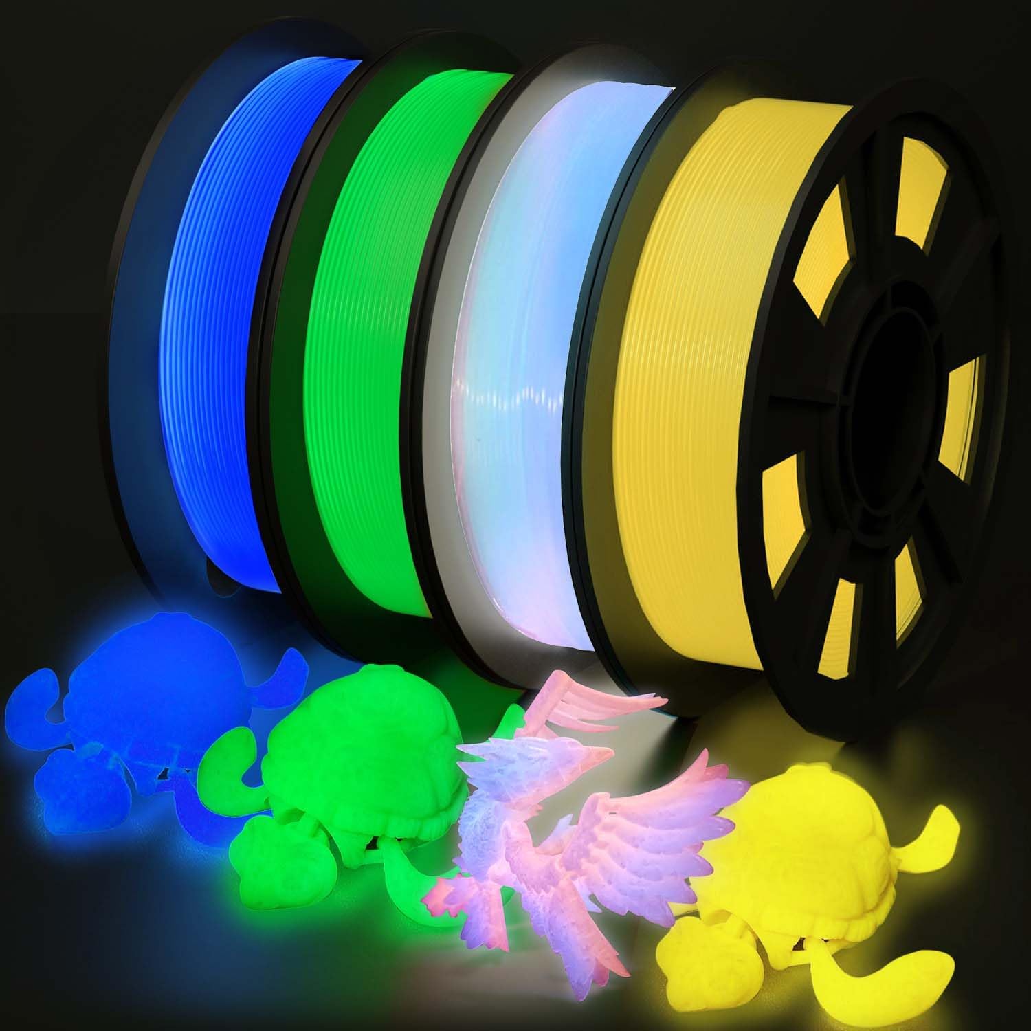 YOUSU 3D Printer Filament Bundle,Glow in The Dark Filament Multicolor,Green,Yell...