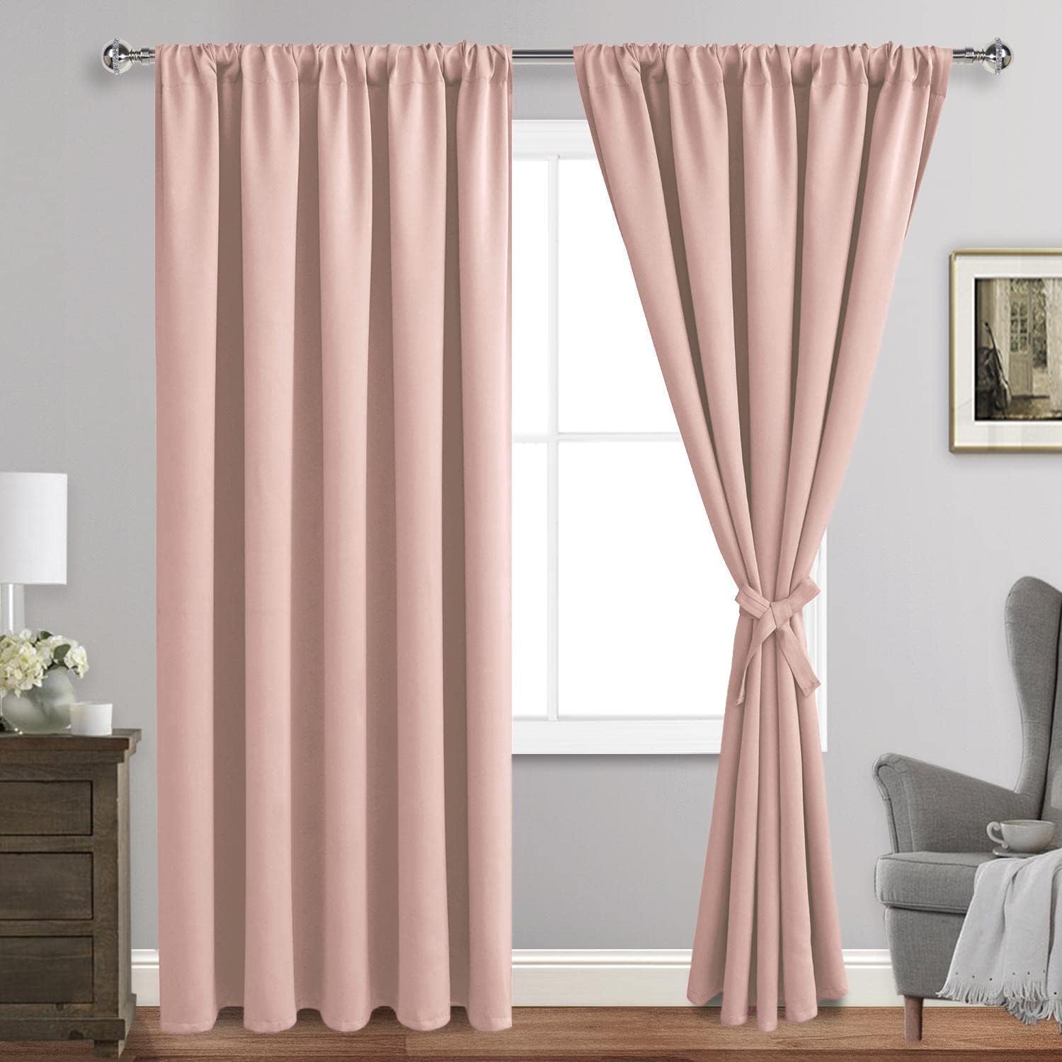 JIUZHEN Blush Pink Blackout Curtains for Bedroom - Thermal Insulated Room Darken...