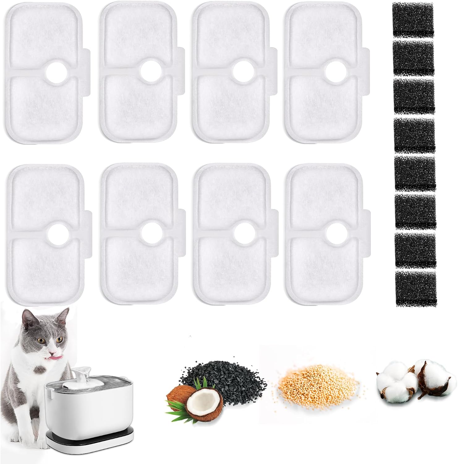 16Pcs Cat Water Fountain Filters, Cat Fountain Filters Set, 8Pcs Activated Carbo...