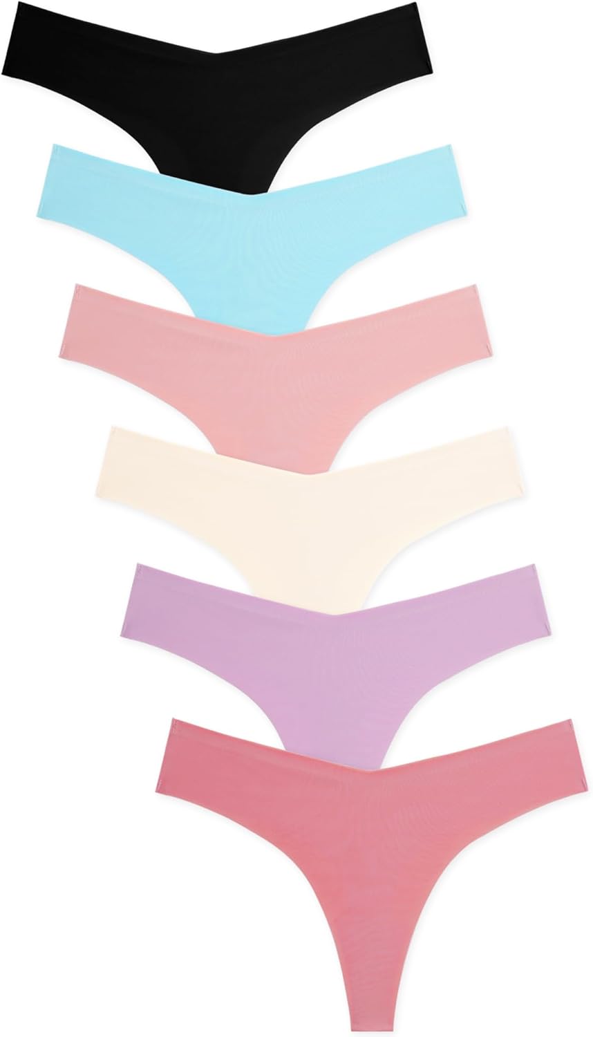 FINETOO Seamless Thongs for Women Sexy No Show Panties Invisible V-waisted Stret...