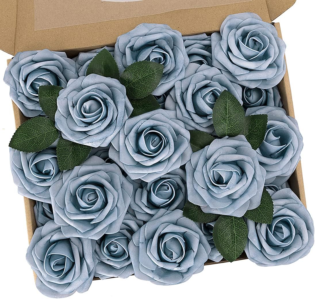 N&T NIETING Artificial Flower Roses, 25pcs Real Touch Foam Roses with Stems for...