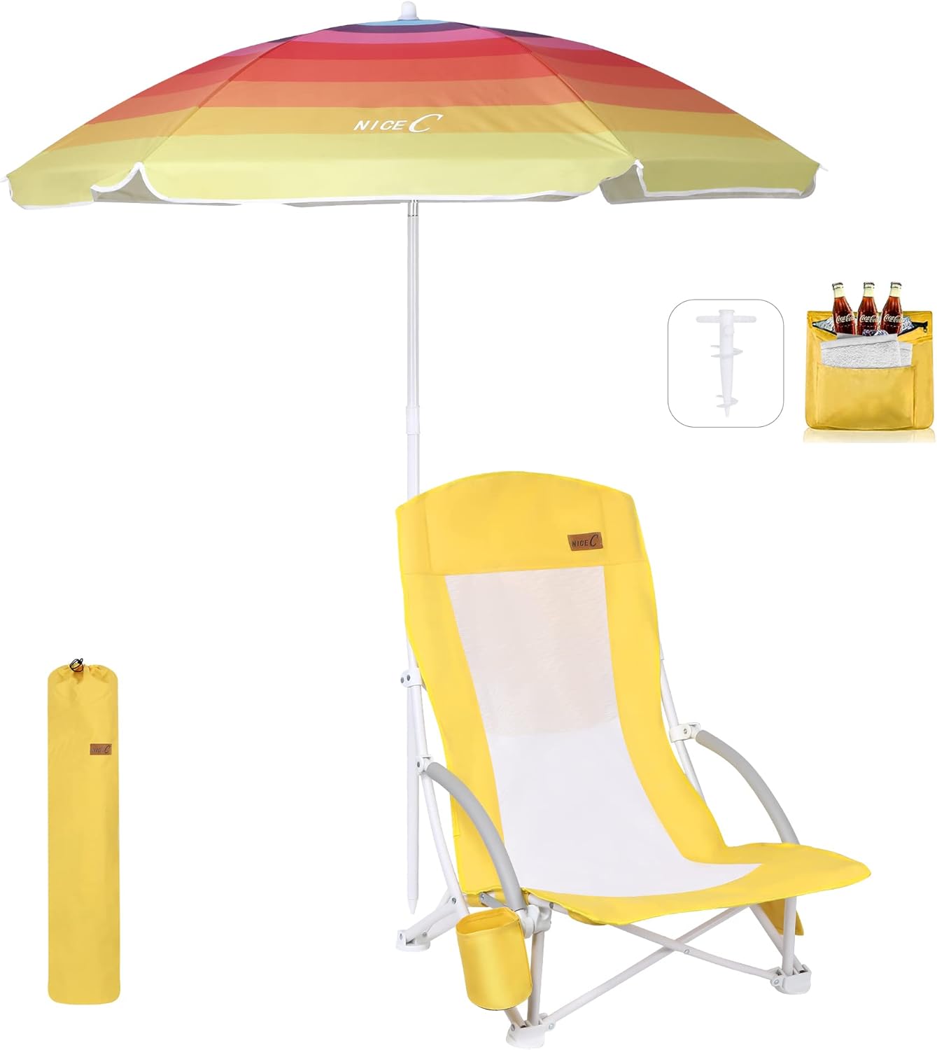 Nice C Beach Chair, Beach Chairs for adults with Umbrella and Cooler, High Back,...