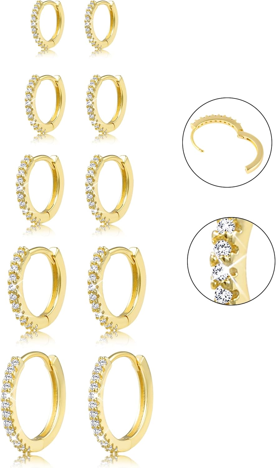 Small Earrings Sets, Special 14K Gold 925 Sterling Silver Hoop Earrings, High-Qu...