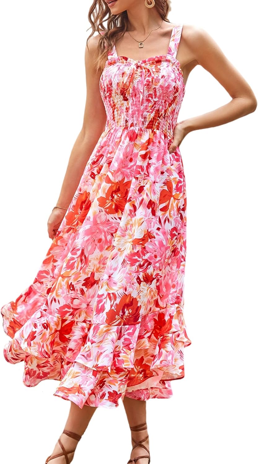 GRACE KARIN Women's Dress, Special Summer Floral Boho Dress, Innovative Square N...