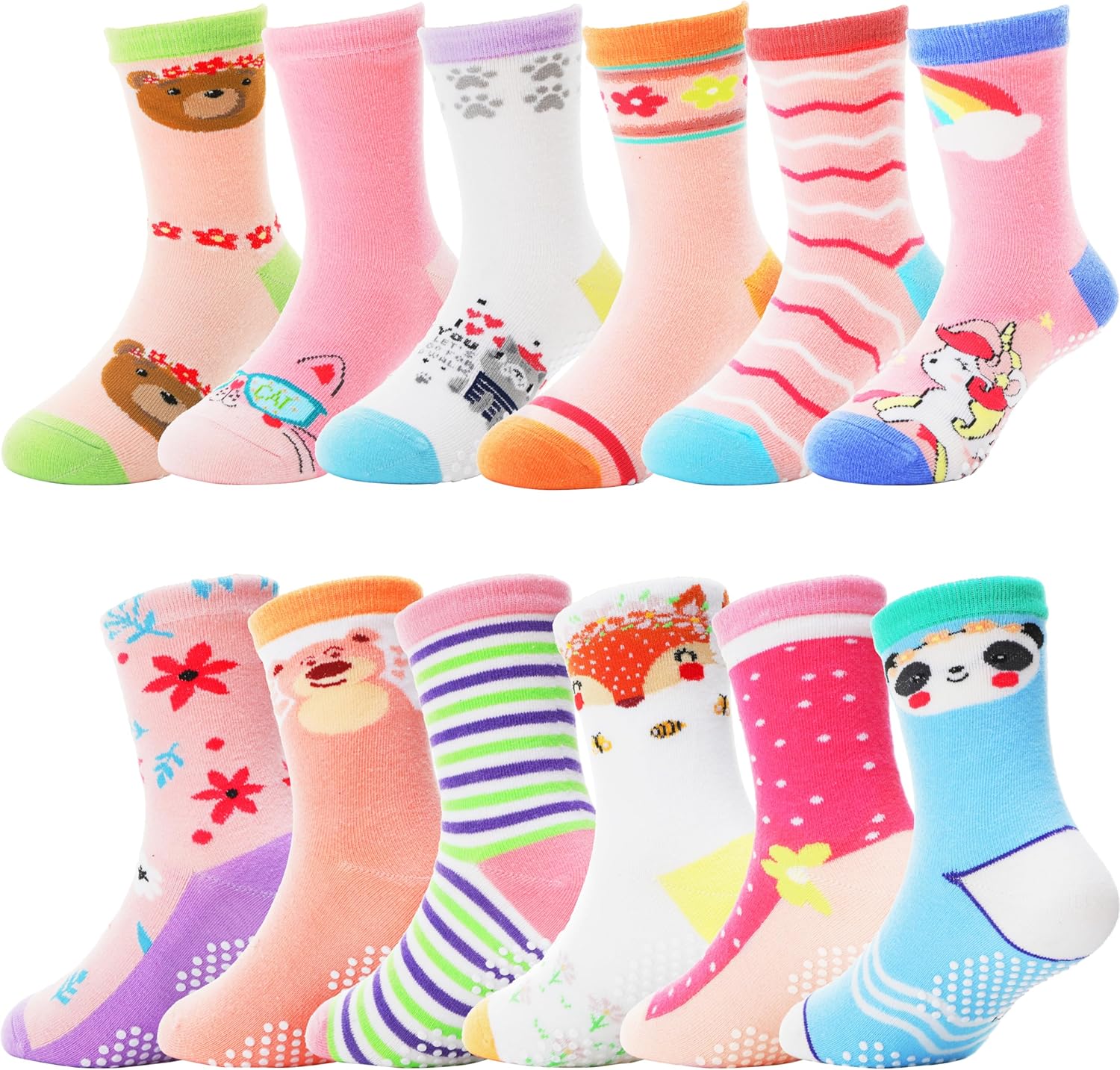ANTSANG Baby Girls Toddlers Grips Socks, Special Kids Non Slip/Anti Skid Socks,...