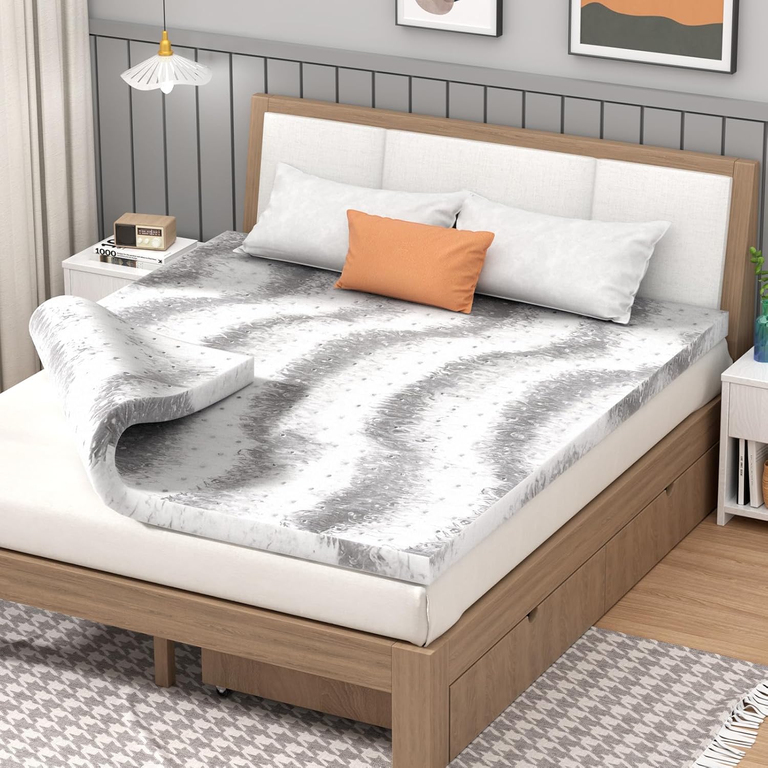BedsPick Mattress Topper King Memory Foam, 2 Inch Mattresses Pad Charcoal Infuse...