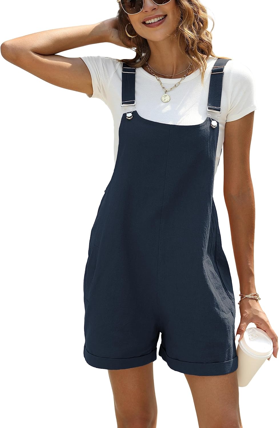 Ailoqing Womens Cotton Linen Short Overalls, Special Shortalls Rompers for Summe...