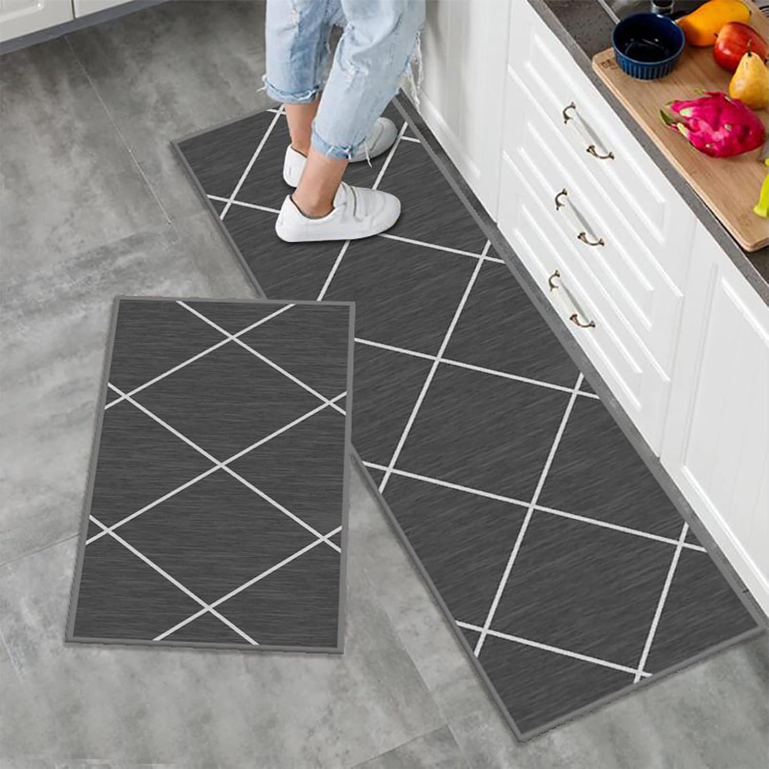 LY4U 2 Pieces Non Slip Kitchen Mat Kitchen Rug Set, Washable Modern Mats and Rug...