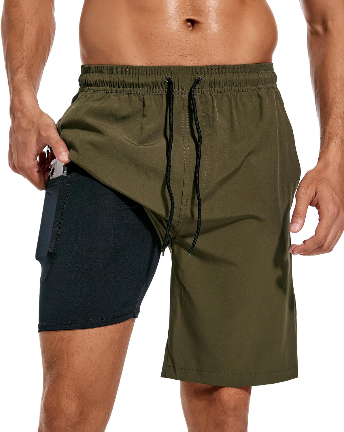 difficort Mens Swim Trunks Quick Dry Bathing Suit 9 inch Inseam Board Shorts wit...