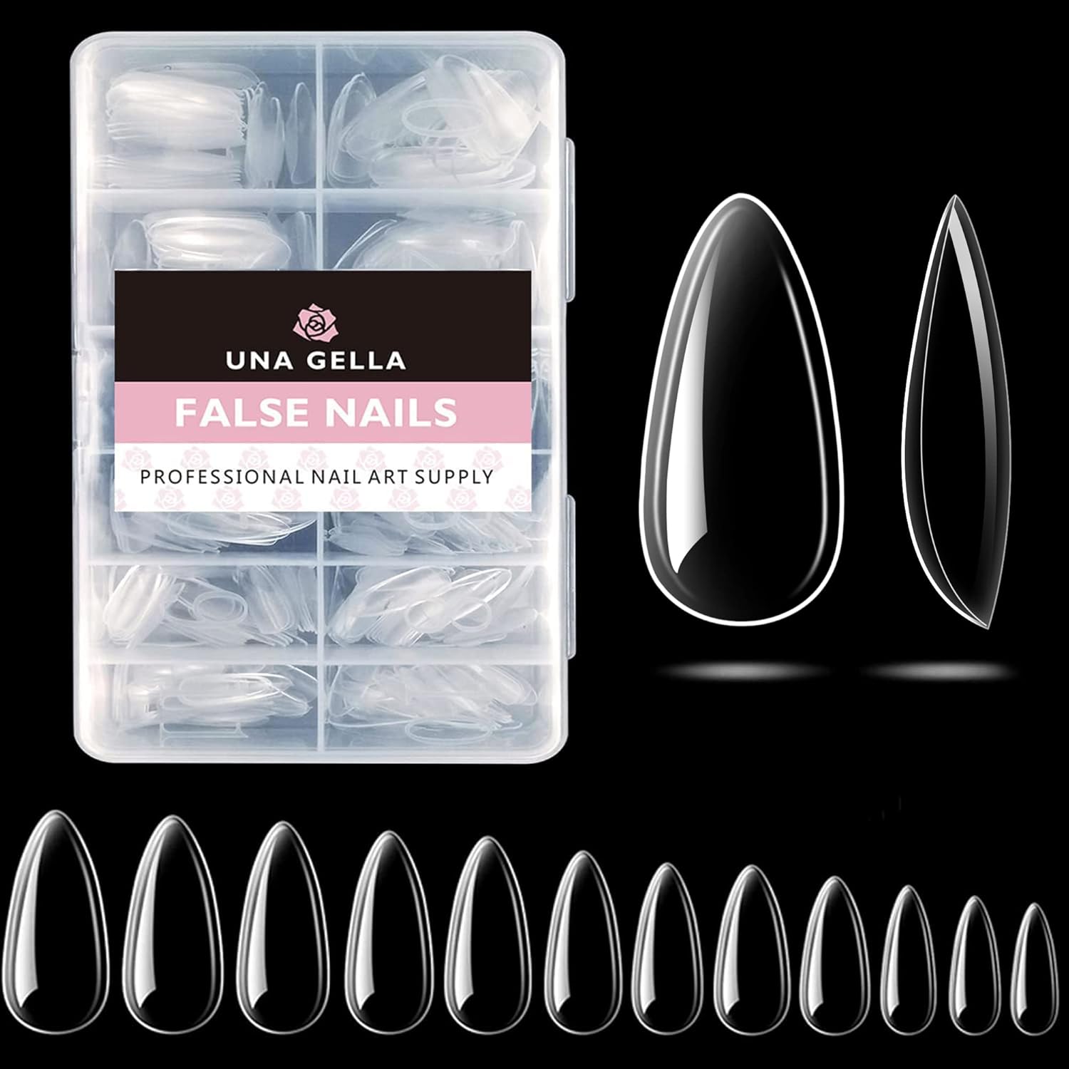 UNA GELLA Medium Almond Gel X Nail Tips, 500PCS Clear Fake Nails Tips Almond Sha...