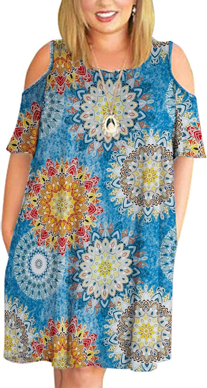 Kancystore Women Plus Size Dresses, Special Short Sleeve Cold Shoulder Casual Dr...