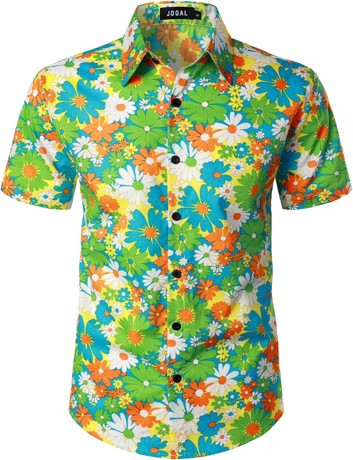 JOGAL Mens Flowers Hawaiian Shirts Short Sleeve Casual Button Down Beach Shirt L...