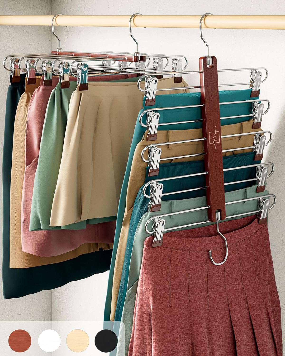 MORALVE Skirt Hangers Space Saving - European Beechwood Shorts Hangers & Skirt H...
