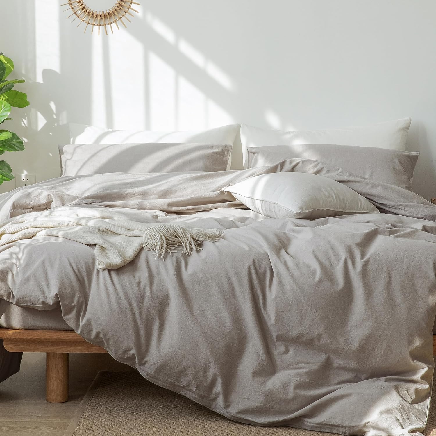 MooMee Bedding Duvet Cover Set, High-Quality 100% Washed Cotton Linen Like Textu...