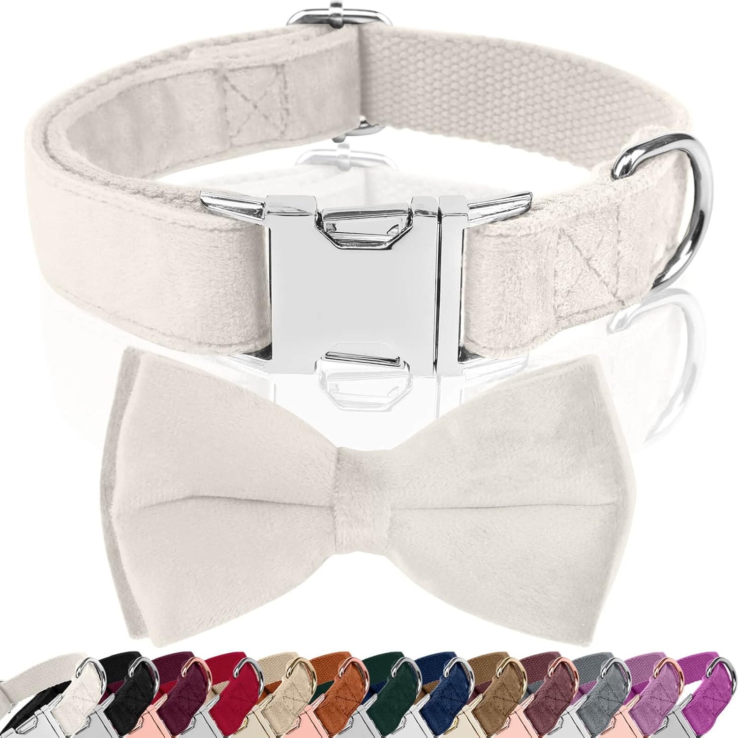 Asvin Dog Collar Velvet, With Bow Soft and Comfortable, Adjustable Dog Bow Tie,...
