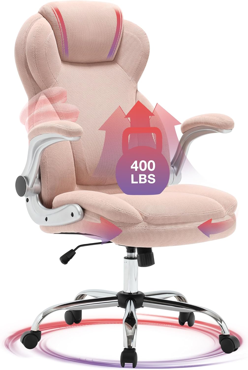 Big and Tall Fabric Pink Office Chair, Special Heavy Duty Executive Desk Chair w...