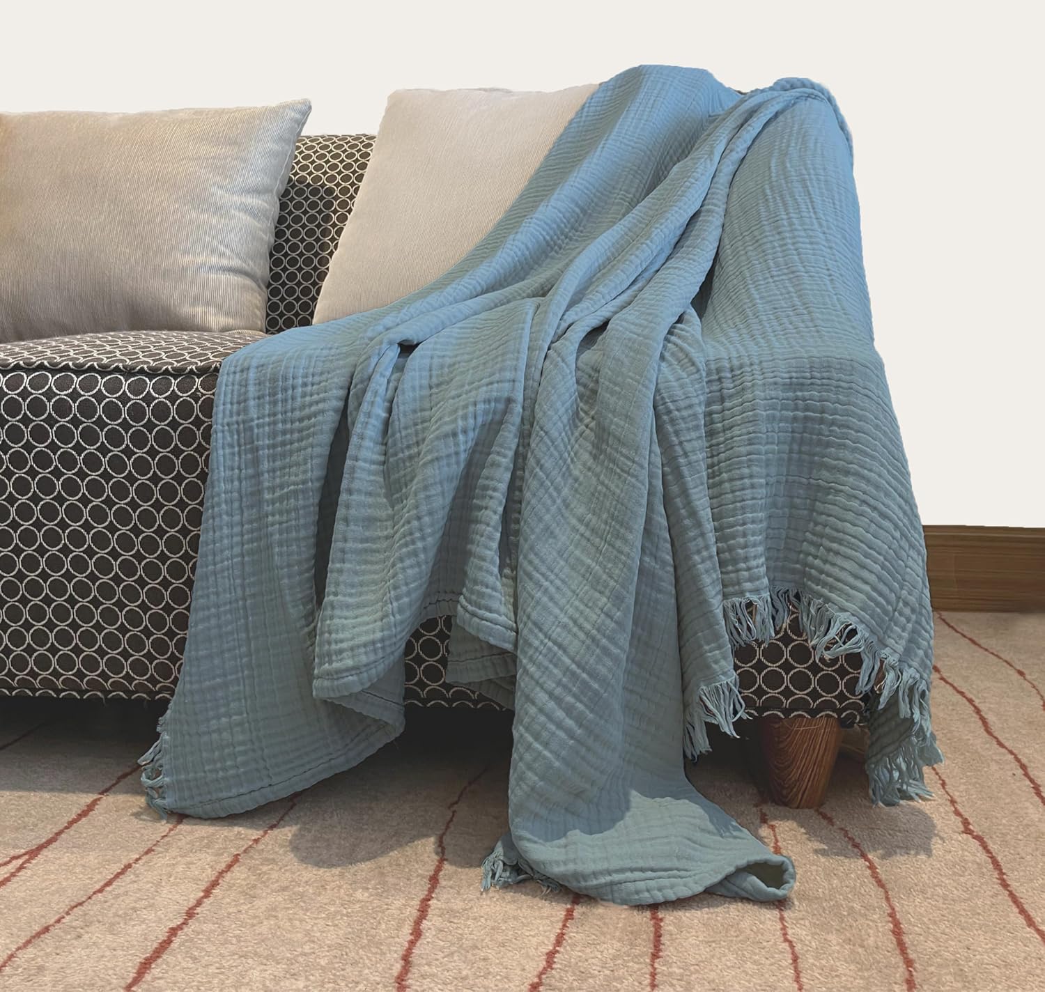 KyraHome 100% Organic Cotton 55"x60" Muslin Throw Blanket for Couch, Adult, Pre-...