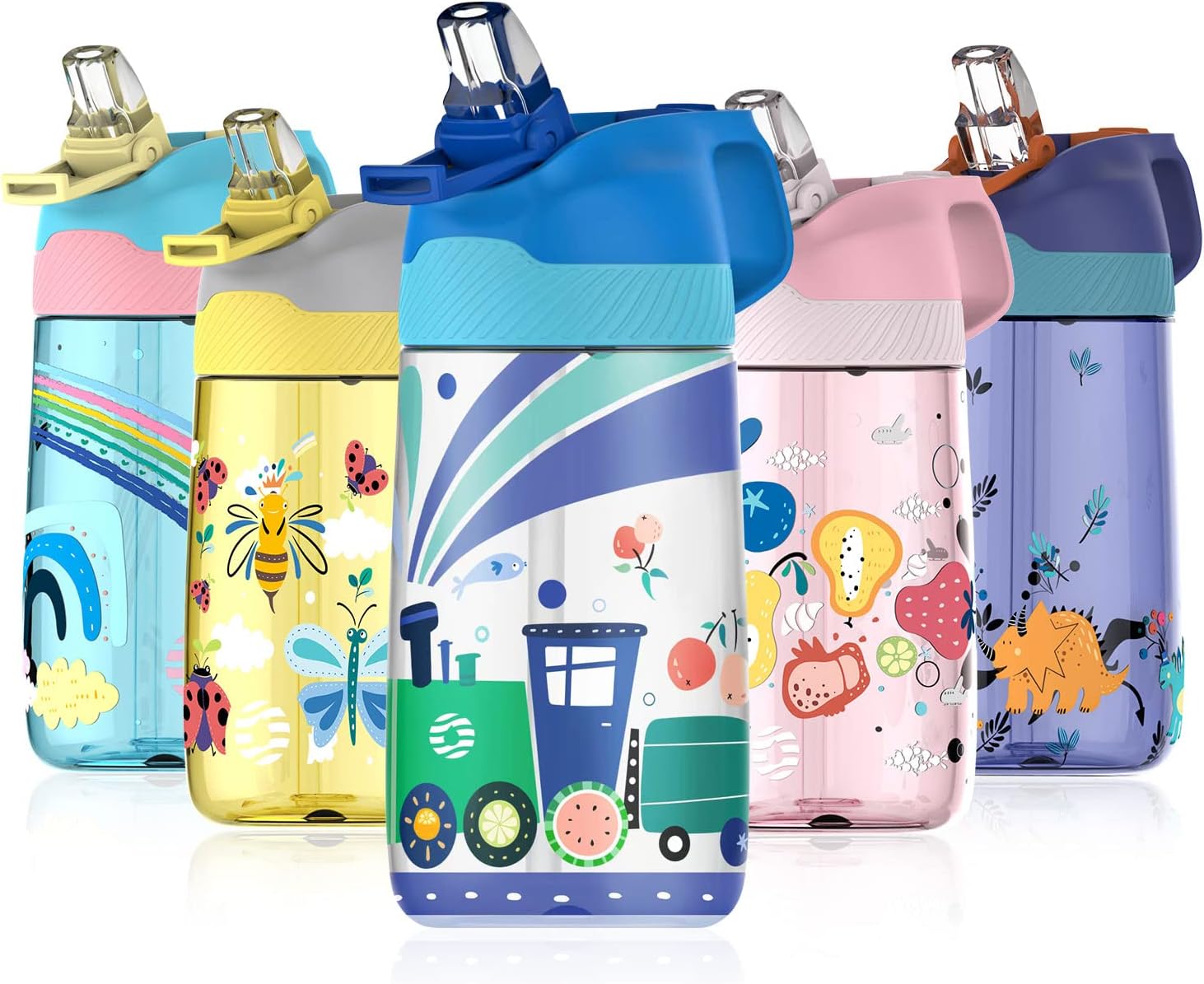 Fjbottle Kids Water Bottle with Straw, BPA Free Leak Proof 450ml Drinking Bottle...