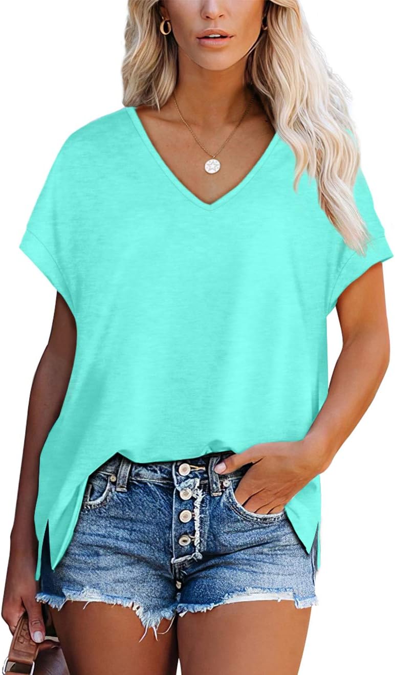 Aokosor T Shirts for Women V Neck Summer Tops Ladies Extended Shoulder Tshirt XL...