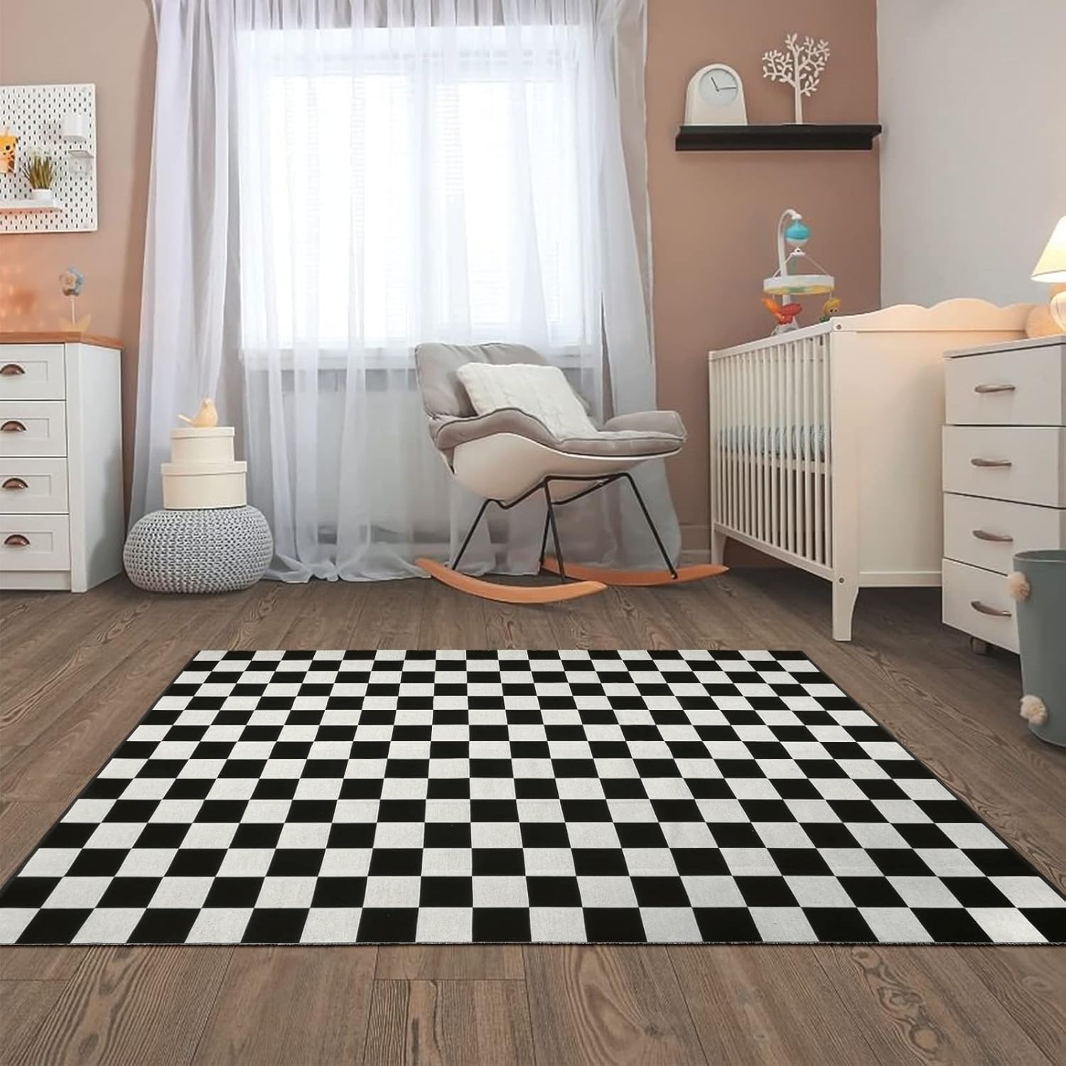 Seavish Checkered Rug, Special Rug for 5x6.5 Ft, Innovative Black and White Outd...